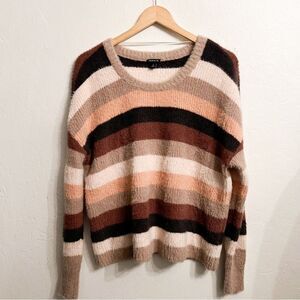 TORRID Striped Fuzzy Sweater Crewneck Womens 0 L‎ Pink Tan Ivory Black